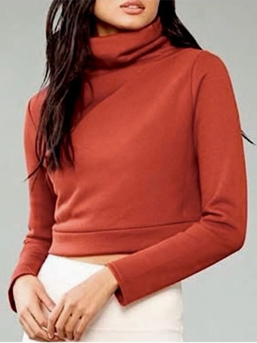 ALO Yoga Soleil Long-Sleeve Cropped Turtleneck Top rust size medium